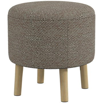 Round Linen-Look Storage Ottoman - Light Grey