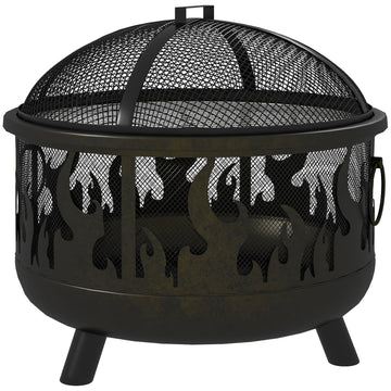 Steel Fire Pit BBQ, with Poker - Black