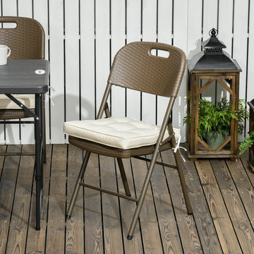 Set of 4 Garden Seat Cushion with Ties, 42 x 42cm Replacement Dining Chair Seat Pad, Cream White