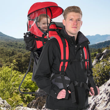 Baby Hiking Backpack Carrier Child Carrier with Ergonomic Hip Seat Detachable Rain Cover Adjustable Straps Stand for Toddler 6 - 36 Months Red