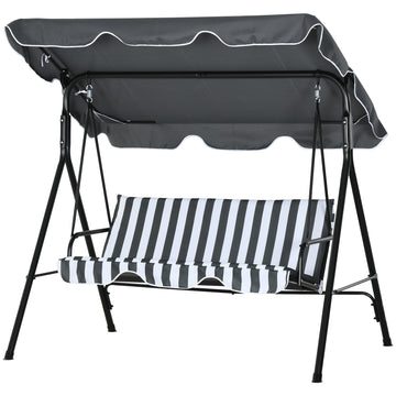 3 Seater Garden Swing Chair, Outdoor Swing Chair with Adjustable Canopy, Mental Frame & Cushions, Grey