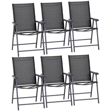 Set of 6 Folding Garden Chairs, Metal Frame Garden Chairs Outdoor Patio Park Dining Seat with Breathable Mesh Seat, Black