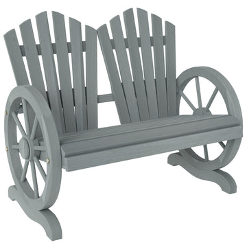 Fir Wood Love Seats with Wheel-Shaped Armrests, Large Load-Bearing Chair, Grey