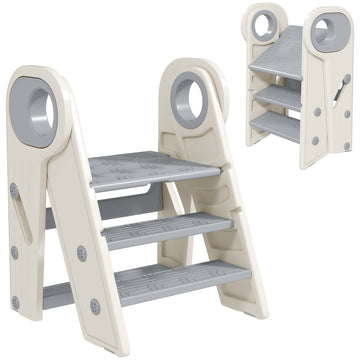 Foldable and Adjustable Toddler Tower with Handle, Non-Slip, Grey
