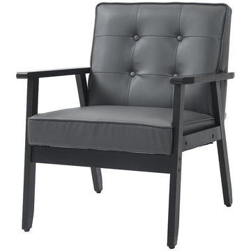 Retro-Style Accent Chair, with Faux Leather Seat - Grey