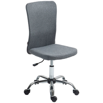 Armless Computer Desk Chair, Fabric Swivel Office Chair, Makeup Vanity Chair with Height Adjustable, Wheels, for Home Study Bedroom, Grey