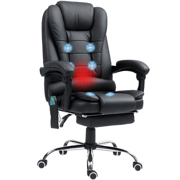 Office Chair with 6 Point Massage and Back Heat, PU Desk Chair with Footrest Adjustable Height and Swivel Wheels, Back Reclining, Black