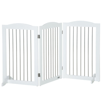 Foldable Dog Gate, Freestanding Pet Gate, with Two Support Feet, for Staircases, Hallways, Doorways - White