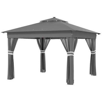 3 x 3(m) Pop Up Gazebo Party Tent with Solar-Powered LED Lights, Adjustable Event Shelter with Netting, Grey