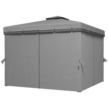 3 x 3(m) Patio Gazebo Canopy Garden Pavilion Tent Shelter Marquee with 2 Tier Roof, Netting and Curtains, Light Grey