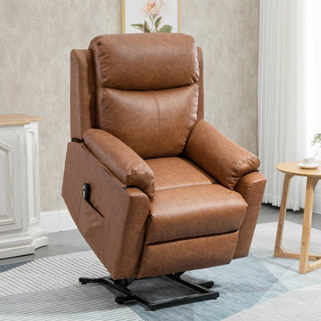 Faux Leather 70° Electric Riser Recliner Chair - Brown