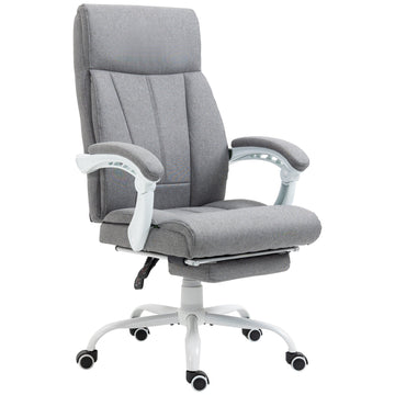 Office Chair, Ergonomic Desk Chair, Fabric Work Study Chair with 155° Reclining Back and Footrest, Adjustable Height and Swivel Wheels, Grey