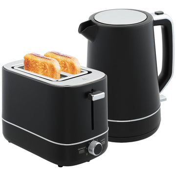 Kettle and Toaster Set, 1.7L 3000W Fast Boil Kettle & 2 Slice Toaster Kitchen Set with 6 Level Browning Controls, Defrost, Reheat, Black
