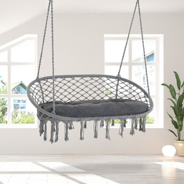 Two-Seater Boho Macrame Hammock Swing - Grey