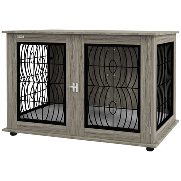 Indoor Dog Crate Furniture End Table with Soft Washable Cushion, Lockable Front Door, for Extra Large Dogs - Grey
