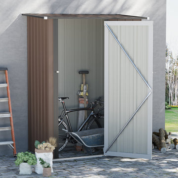 5ft x 3ft Metal Garden Storage Shed, Outdoor Tool Shed with Sloped Roof, Lockable Door for Tools, Equipment, Brown