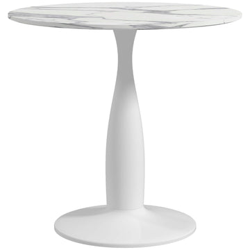 Small 2-Person Dining Table, Elegant Design Table with Steel Base and Non-slip Foot Pad, White and Grey