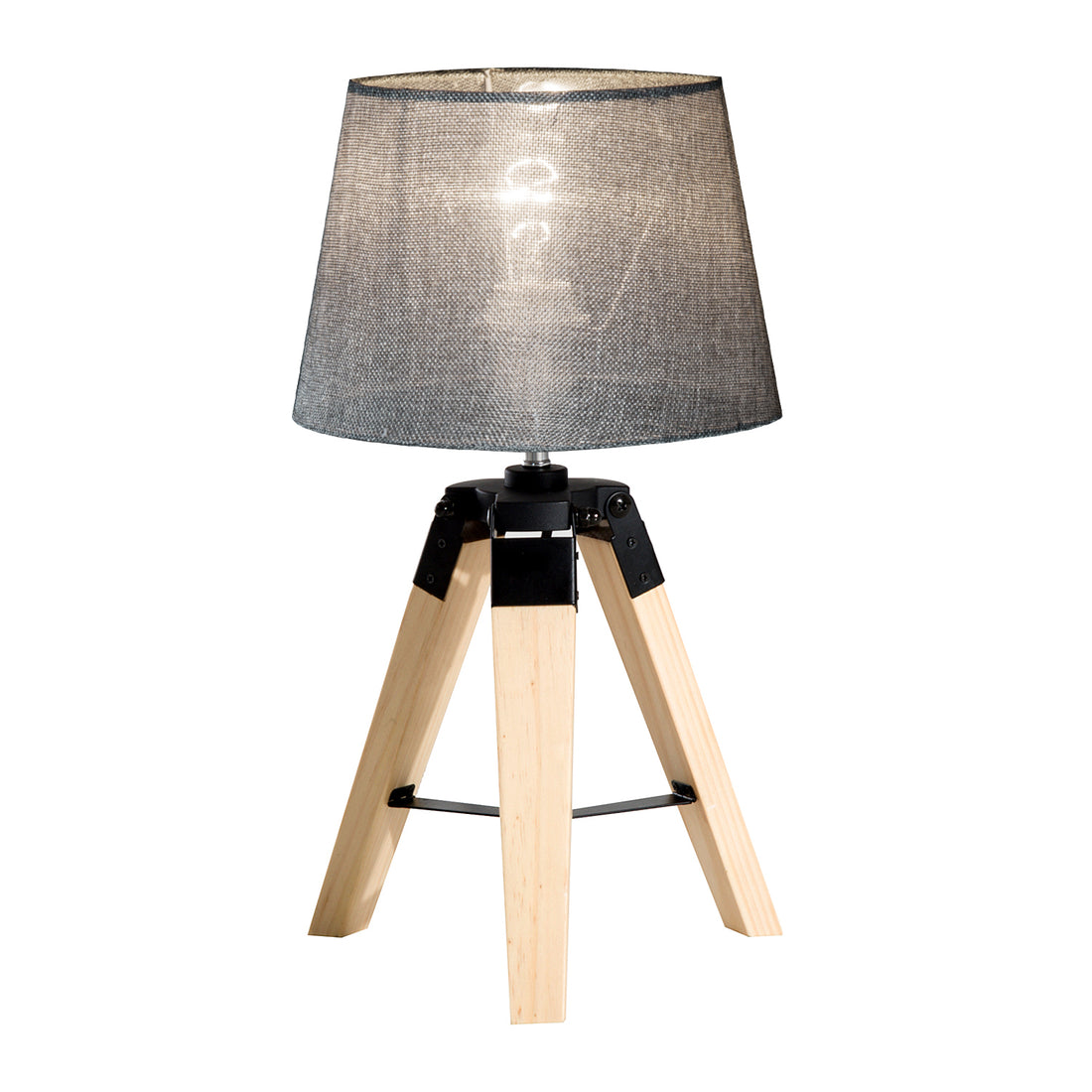 HOMCOM Wooden Tripod Table Lamp for Side, Desk or End Table with E27 Bulb Base?Grey Shade?