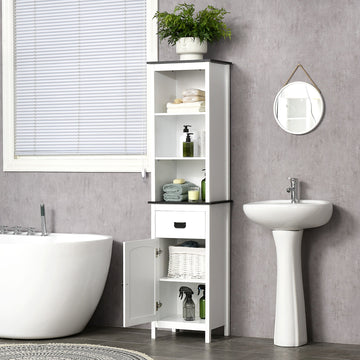 Tall Bathroom Cabinet, Freestanding Tallboy Storage Unit with Drawer and Adjustable Shelf for Living Room, White
