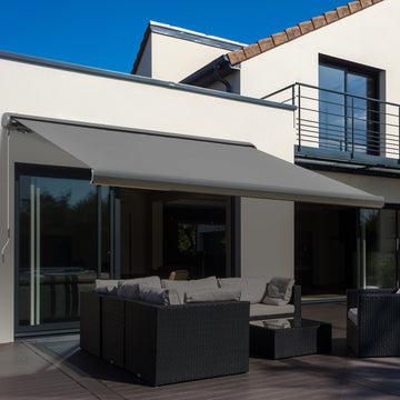 3 x 2.5m Electric Awning with Remote Controller, Aluminium Frame DIY Retractable Awning, UV50+ Sun Shade Canopy for Garden Patio Deck Door Window, Grey