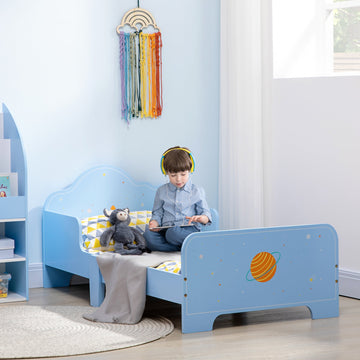 Space Themed Toddler Bed, Kids Bedroom Furniture, with Safety Rails - Blue