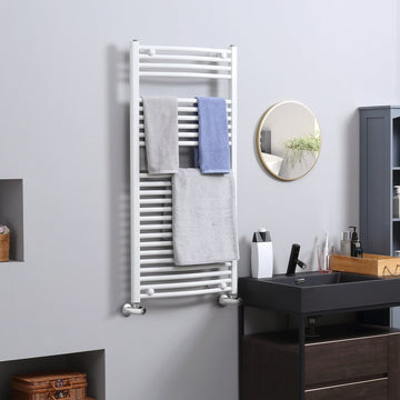 Curved Heated Towel Rail, Hydronic Bathroom Ladder Radiator Towel Warmer For Central Heating 600mm x 1200mm, White