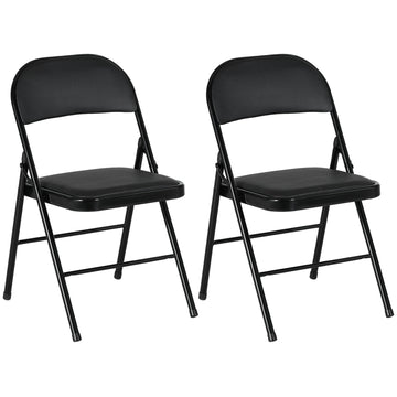 Set of Two Cushioned Folding Chairs - Black