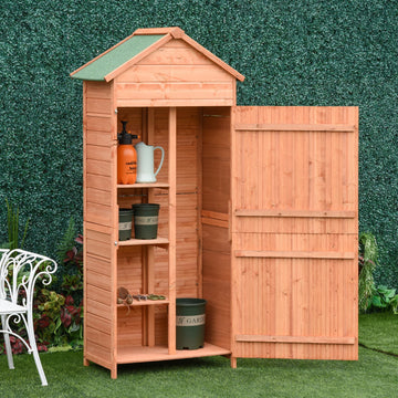 Wooden Outdoor Storage Shed, Compact Utility Outdoor Tool Shed with Lockable Double Doors and Shelves, Orange