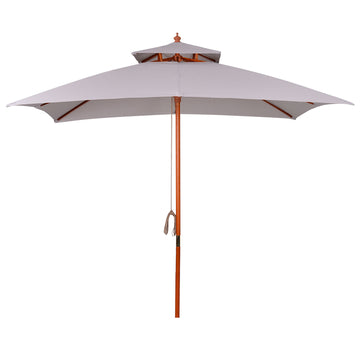 3 x 3 (m) Garden Parasol Umbrella, Large Square Outdoor Patio Sunshade Canopy with Double Tier, 48 mm Wooden Pole, 8 Ribs for Balcony, Grey