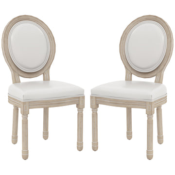 Set of Two French Style Wooden Dining Chairs - Cream White