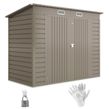 3.7 x 7.9ft Galvanised Steel Shed, with Latched Door and Padlock - Light Grey