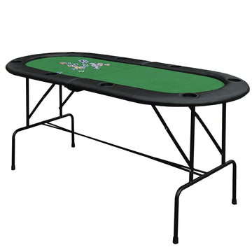 8 Player Folding Poker Table, Oval Portable Blackjack Casino Table with Cup Holder, Felt Top and Metal Base, 183 x 82 x 75cm, Green and Black