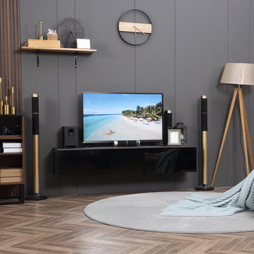 160cm High Gloss Floating TV Unit Stand for TVs up to 70", Wall Mounted TV Cabinet with Storage Cupboards, Grey and Black