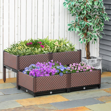 50cm x 50cm x 46.5cm Set of 4 41L Garden Raised Bed Kit, PP DIY Elevated Planter Box, Flower Vegetables Planting Container with Self-Watering Design and Drainage Holes
