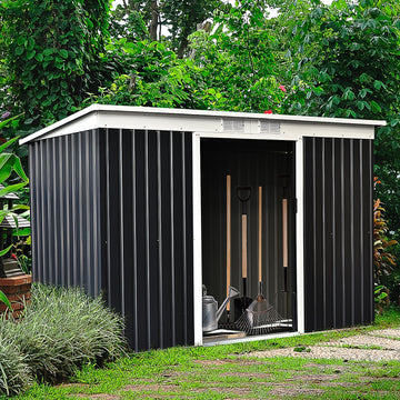 9ft x 4ft Metal Garden Shed, Outdoor Tool House with Foundation Kit, Ventilations and Double Doors, Dark Grey