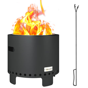 Smokeless Steel Fire Pit, with Poker - Grey
