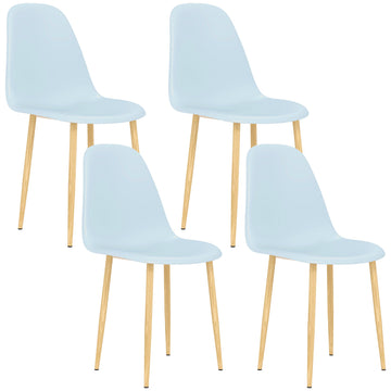 Modern Dining Chairs Set of 4, Kitchen Chairs with Backrest and Steel Legs for Dining Room, Living Room, Light Blue