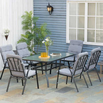Seven-Piece Garden Dining Set with Cushions - Grey