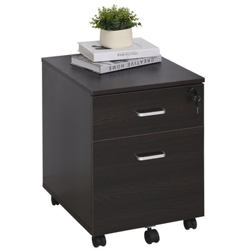 2-Drawer Locking Office Filing Cabinet w/ 5 Wheels Rolling Storage Hanging Legal Letter Files Cupboard Home Organisation Black Wood Grain