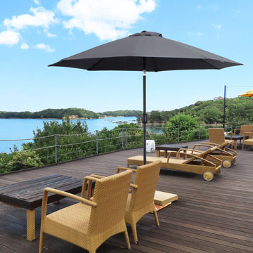 2.7M Garden Parasol Umbrella with Glass Fibre Ribs and Aluminium Frame, Tilting Sun Shade Shelter Canopy, Charcoal Grey
