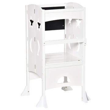 Kids Step Stool Toddler Kitchen Stool with Blackboard Lockable Handrail for Kids Kitchen Counter White