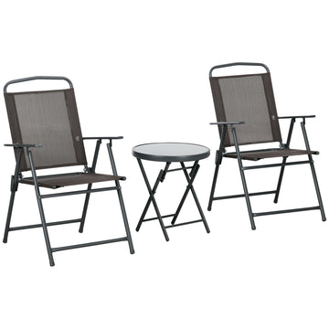Three-Piece Garden Seat Set, with Glass-Top Table - Brown