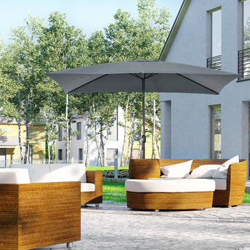 3x2m Patio Parasol Garden Umbrellas Canopy with Aluminum Tilt Crank Rectangular Sun Shade Steel, Dark Grey