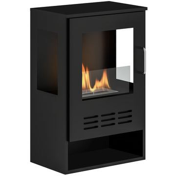 Ethanol Fireplace Stove with Shelf, Freestanding Bioethanol Fire, Indoor Ethanol Burner with 0.9 Litres Volume, Burns for Up to 3.3 Hours, 27 Inch, Black