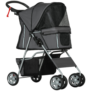 Foldable Pet Stroller for Small and Miniature Dog, Dark Grey