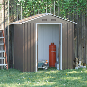 6.5ft x 3.5ft Metal Garden Storage Shed for Outdoor Tool Storage with Double Sliding Doors and 4 Vents, Grey