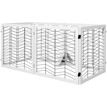 6 Panels Pet Gate, Wooden Foldable Dog Barrier w/ Two Support Feet, for Small, Medium Dogs - White