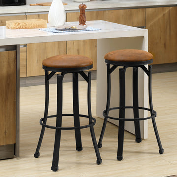 Bar Stools, Set of 2, Microfiber Cloth Breakfast Bar Chairs with Footrest, Vintage Kitchen Stools with Powder-coated Steel Legs for Dining Area and Home Bar, Brown
