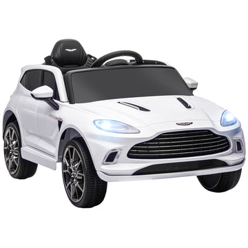Aston Martin DBX Licensed Battery Powered Kids Electric Car, 12V Kids Ride on Car w/ Lights, Music Horn, White