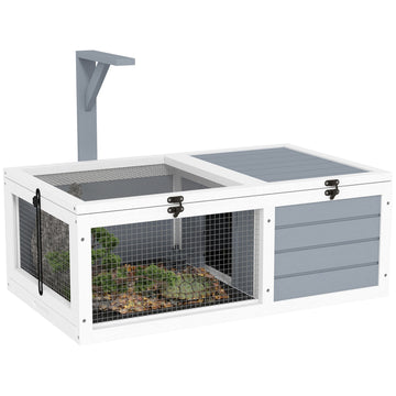 Wooden Tortoise Enclosure, Tortoise House w/ Lamp Holder, for Outdoor & Indoor - Light Grey